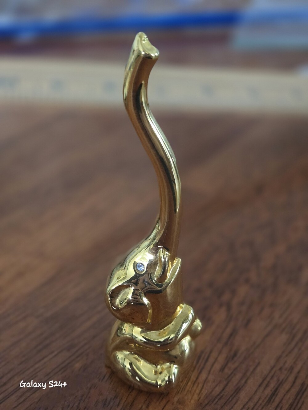 Vintage Solid Brass Elephant Ring Holder  4.25”H x 1.25”W